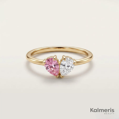 Liora Ring – 18K gold plated, two teardrop birthstones
